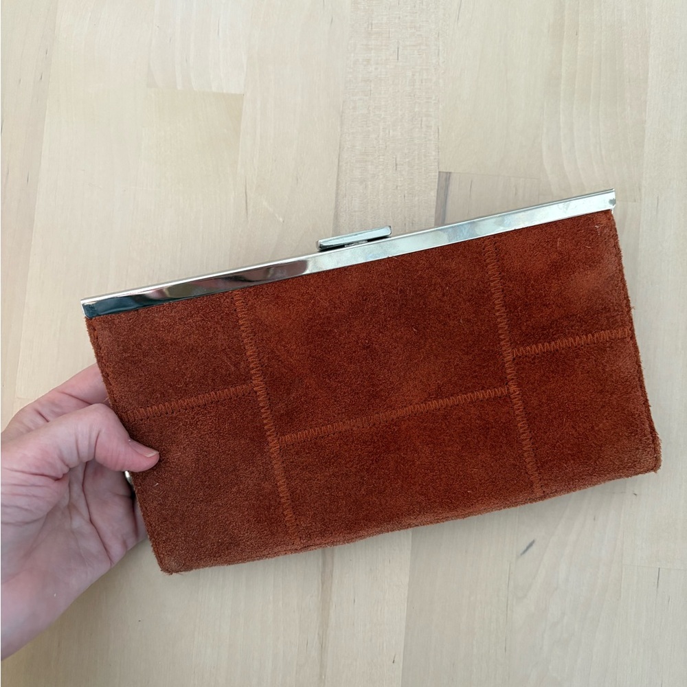 Banana Republic Rust Brown Suede Clutch with Silver Accent